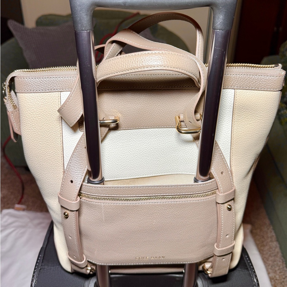 Cole Haan Leather Tote with Trolley Sleeve for Travel, plus dust cover. Like New - Picture 2 of 12